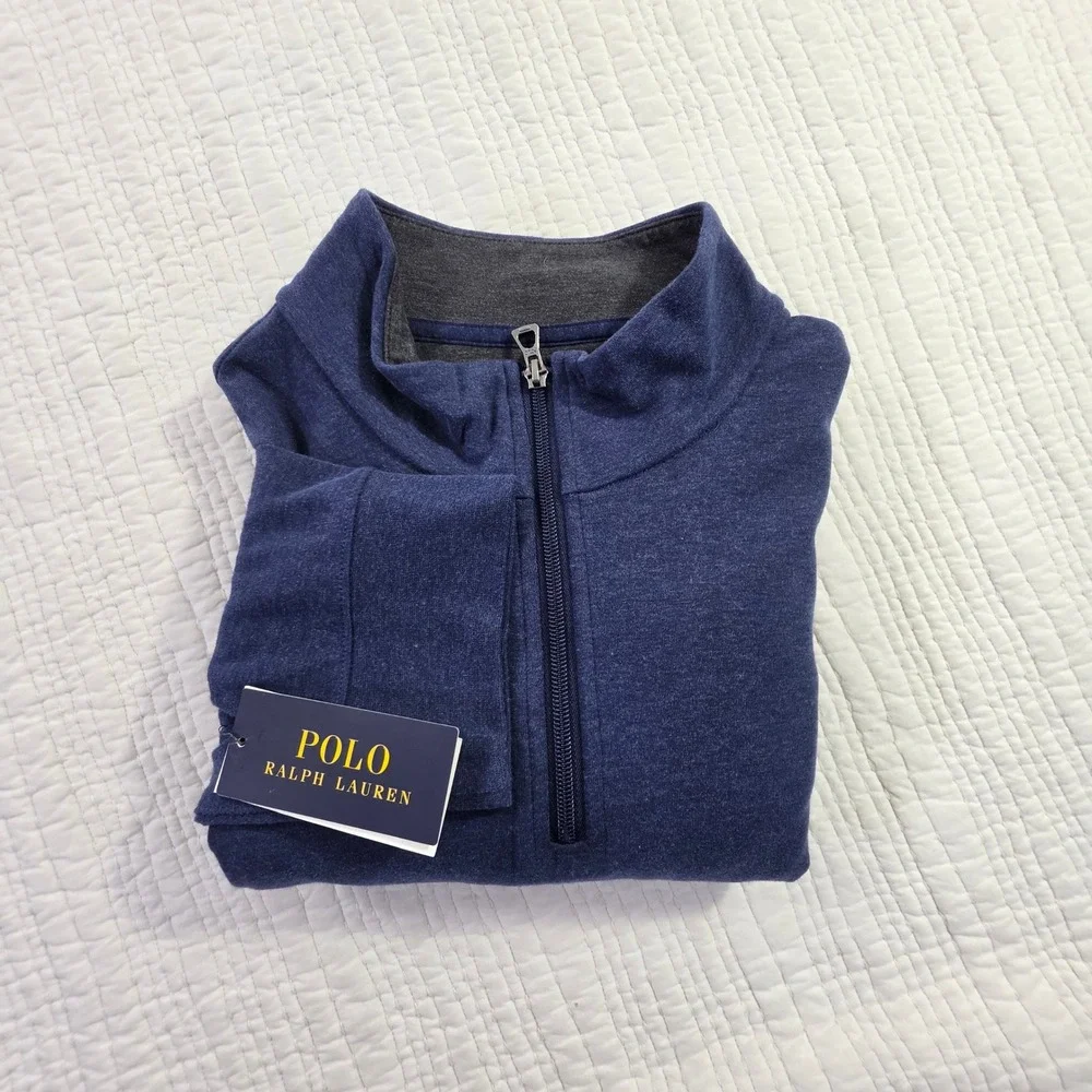 Polo Ralph Lauren Mens XXL Quarter Zip Pullover Navy Heathered Sweater NWT